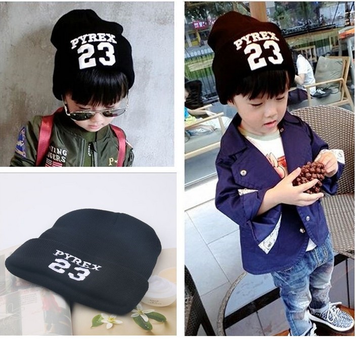 新款男女童韩版字母23宝宝针织毛线保暖帽