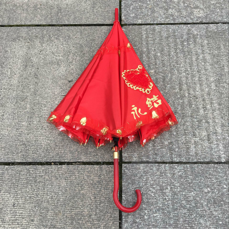 国潮结婚新娘伞大红伞长柄雨伞产品图