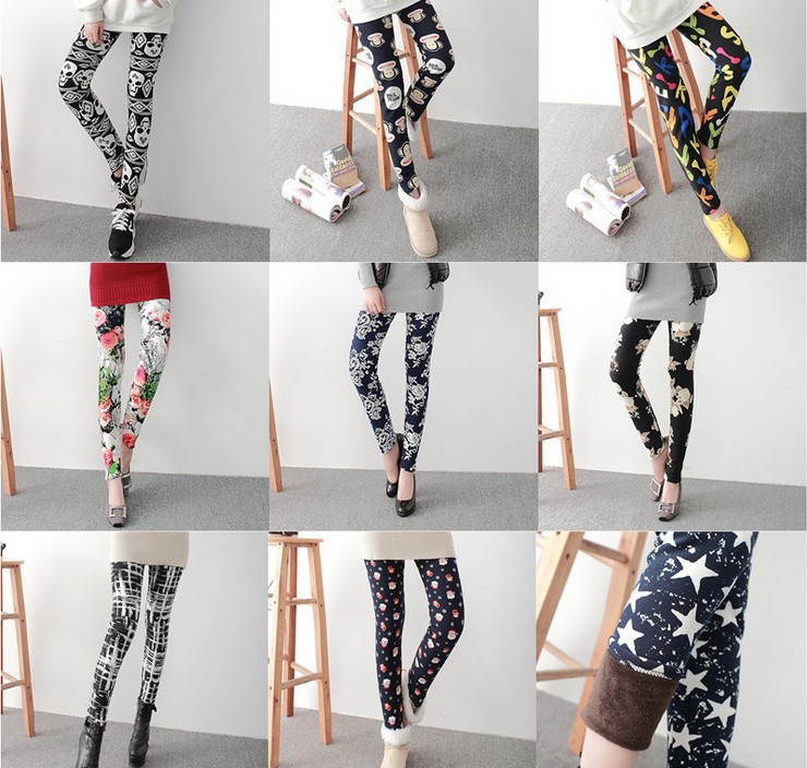 已质检冬季大码加绒加厚水墨彩色星星涂鸦个性打底裤女