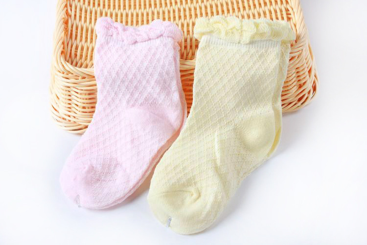 Girls' and boys' net socks, cotton socks, spring and summer thin socks, plain lace socks with hollowed-out patterns details Picture