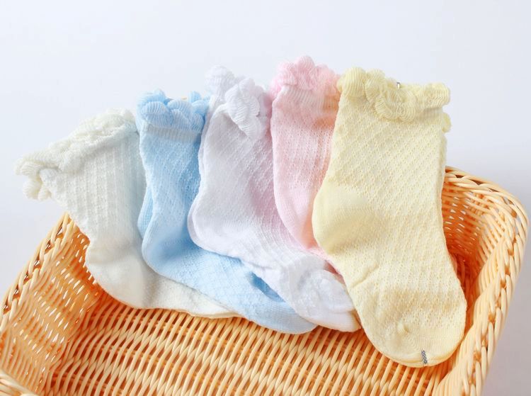 Girls' and boys' net socks, cotton socks, spring and summer thin socks, plain lace socks with hollowed-out patterns