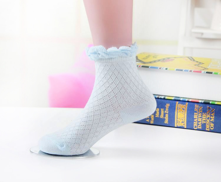 Girls' and boys' net socks, cotton socks, spring and summer thin socks, plain lace socks with hollowed-out patterns Specification image