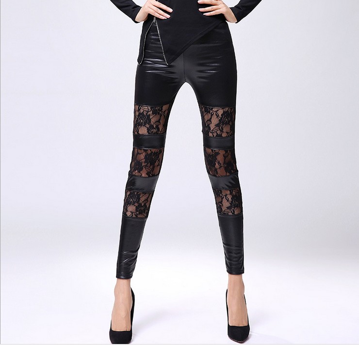 Amazon's best-selling 9-inch skinny pants, mid-waist rose imitation leather patchwork leggings Application Scenario