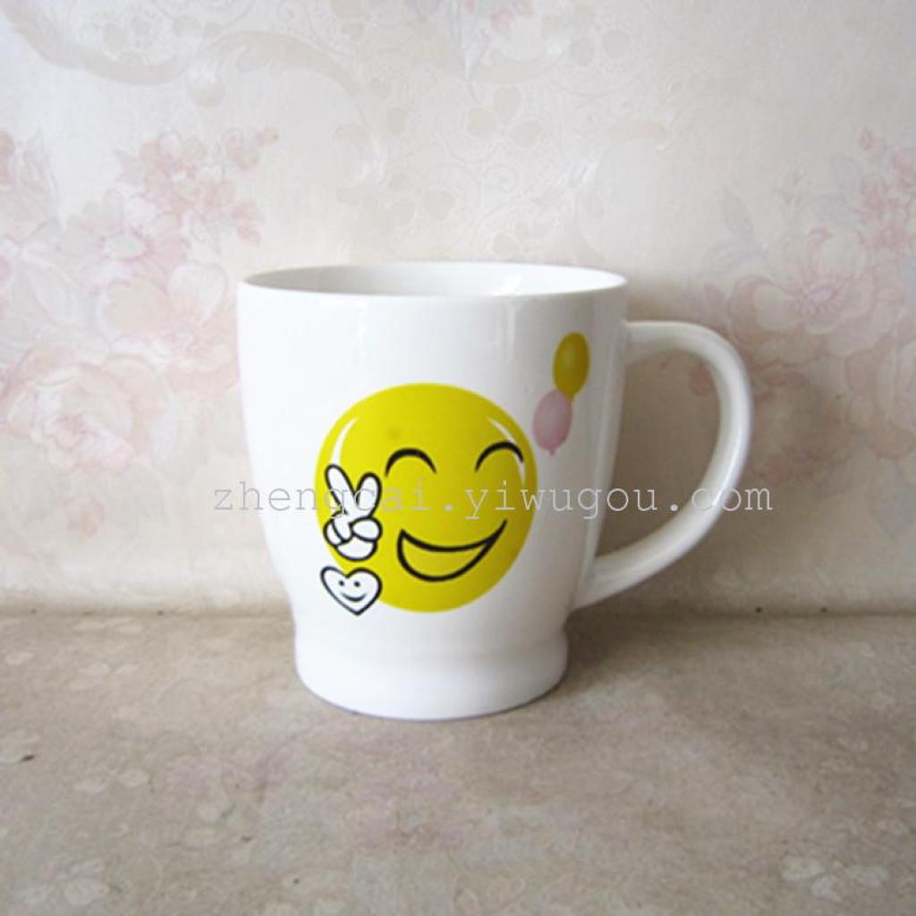 【 Wholesale Supply 】1612 new style white porcelain baked flower cup Cartoon Smiling face cup details Picture