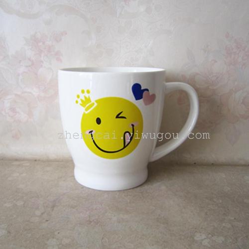 【 Wholesale Supply 】1612 new style white porcelain baked flower cup Cartoon Smiling face cup