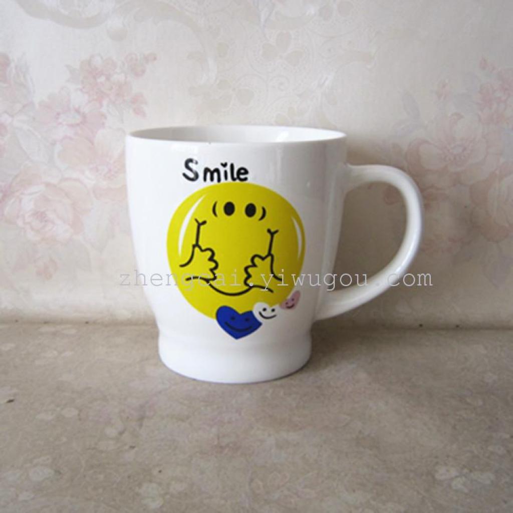 【 Wholesale Supply 】1612 new style white porcelain baked flower cup Cartoon Smiling face cup Application Scenario