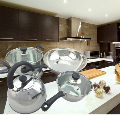 European-style stainless steel elegant four-piece set of pot, kettle, soup pot, milk pot and frying pot, non-magnetic double-bottom stainless steel soup pot, stainless steel Korean milk pot, stainless steel stir-frying pot, stainless steel sounding kettle four-piece set pot. Application Scenario