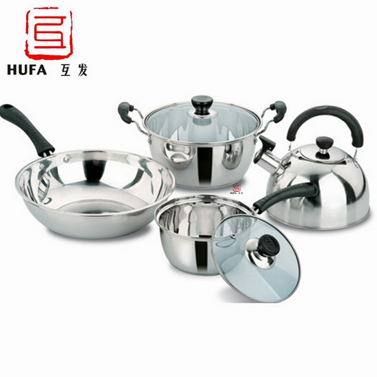 European-style stainless steel elegant four-piece set of pot, kettle, soup pot, milk pot and frying pot, non-magnetic double-bottom stainless steel soup pot, stainless steel Korean milk pot, stainless steel stir-frying pot, stainless steel sounding kettle four-piece set pot.