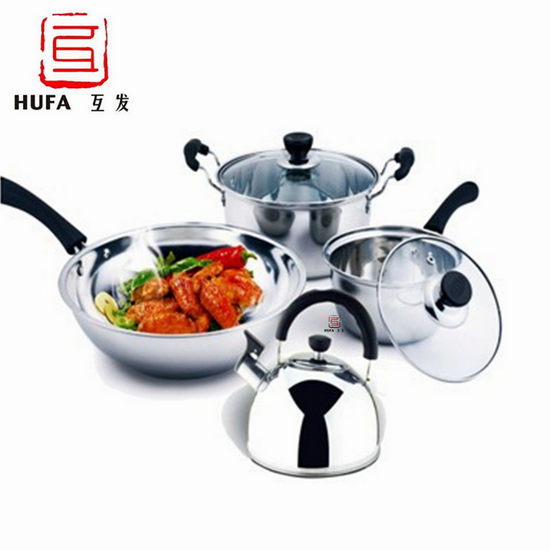 European-style stainless steel elegant four-piece set of pot, kettle, soup pot, milk pot and frying pot, non-magnetic double-bottom stainless steel soup pot, stainless steel Korean milk pot, stainless steel stir-frying pot, stainless steel sounding kettle four-piece set pot. details Picture