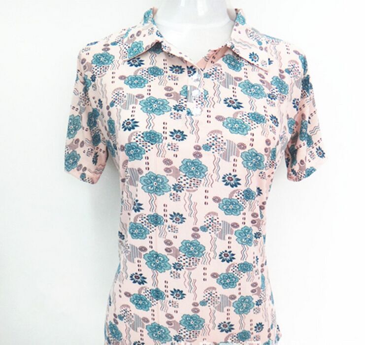 New women's summer short-sleeved T-shirt with ice silk lapel print for middle-aged and elderly women Specification image