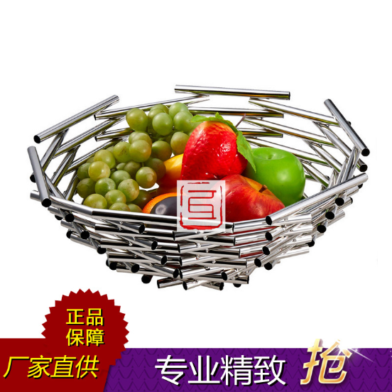 酒店用品 不锈钢几何果盘 圆管鸟巢果盘