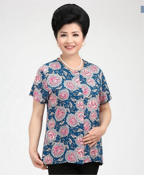 Short-sleeved T-shirt, pure cotton grandma's summer cardigan top, mom's summer undershirt
