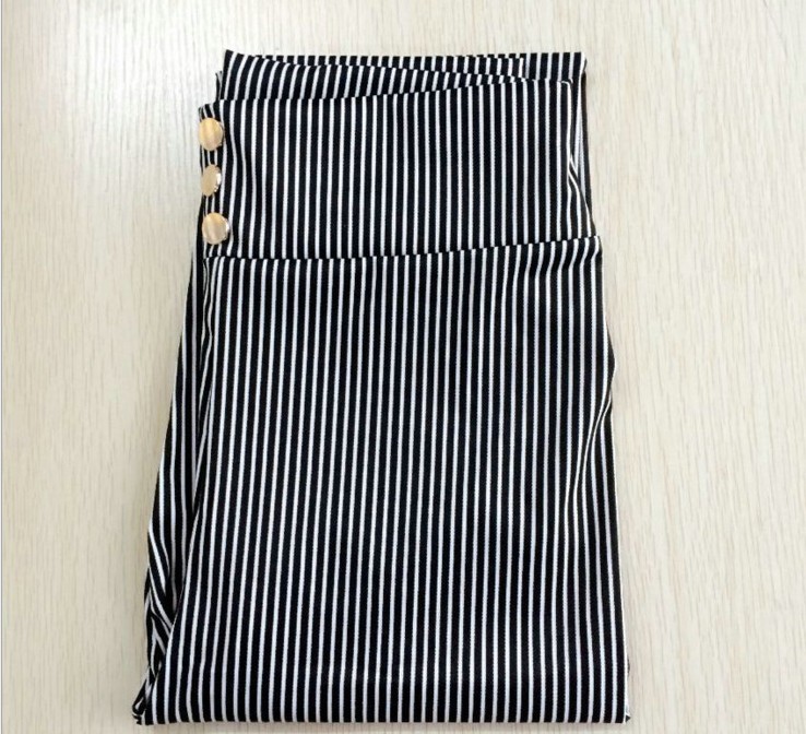 Women's black and white striped high-elastic casual pants, high-waisted nine-point outerwear leggings Specification image