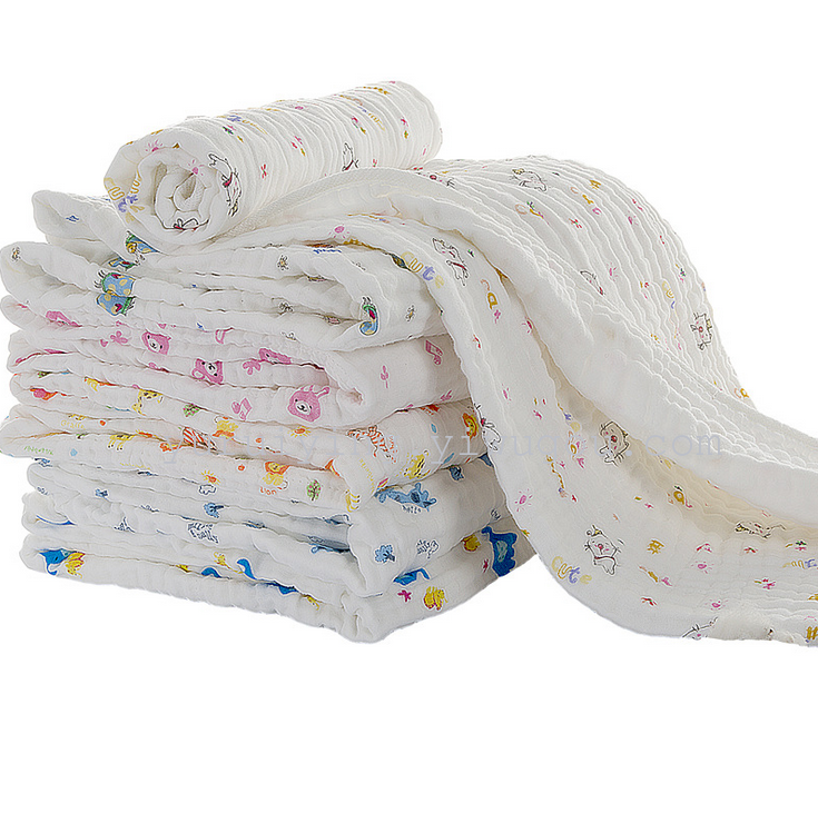 New baby color cotton washed gauze bath towel blanket, cartoon printed baby blanket, 110*110 air-conditioned quilt details Picture