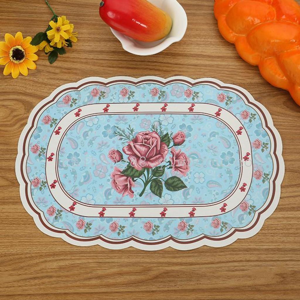 Creative printed wavy edge oval eco-friendly placemats, heat insulation pads, waterproof and anti-slip Western placemats, table MATS and plate MATS details Picture