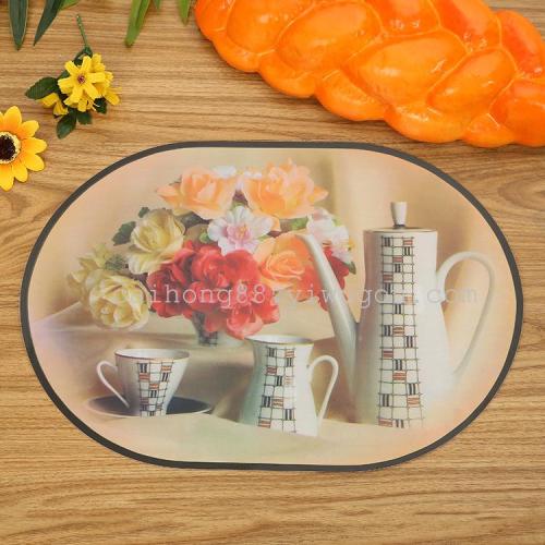 Creative printed oval eco-friendly placemats, heat insulation pads, waterproof and anti-slip Western placemats, table MATS, plate MATS and bowl MATS thumbnail