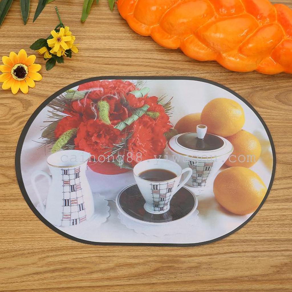 Creative printed oval eco-friendly placemats, heat insulation pads, waterproof and anti-slip Western placemats, table MATS, plate MATS and bowl MATS Specification drawing