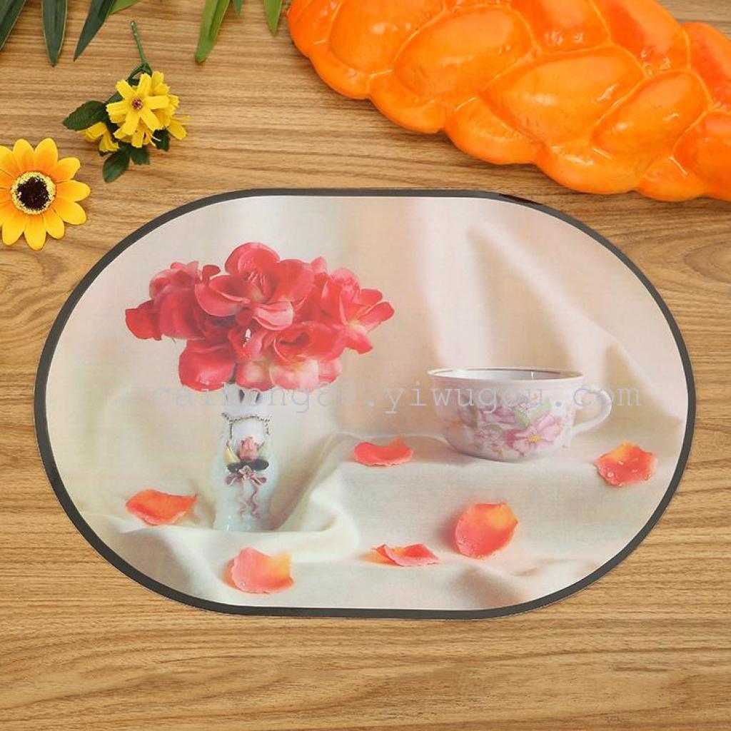 Creative printed oval eco-friendly placemats, heat insulation pads, waterproof and anti-slip Western placemats, table MATS, plate MATS and bowl MATS details Picture