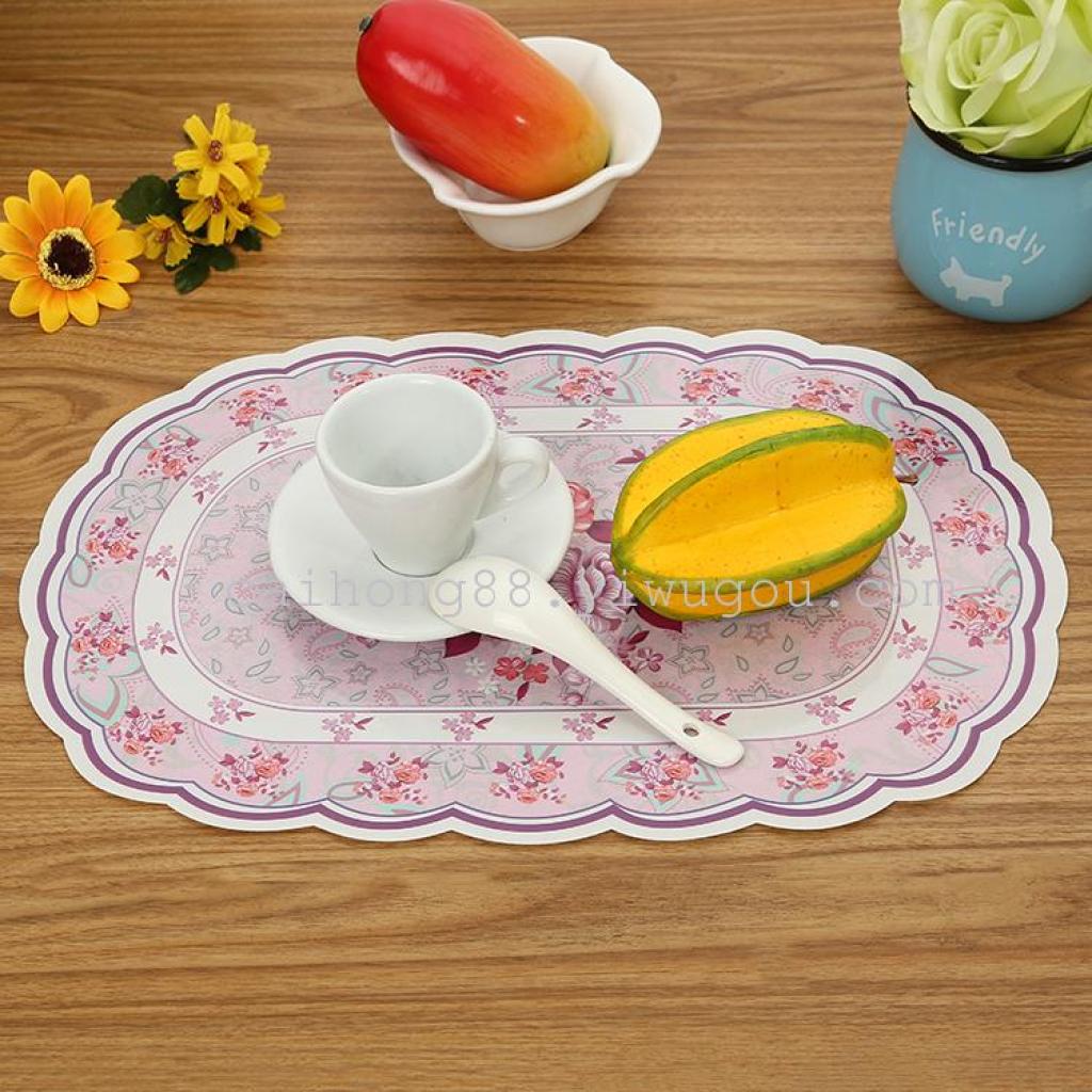 Creative printed wavy edge oval eco-friendly placemats, heat insulation pads, waterproof and anti-slip Western placemats, table MATS and plate MATS Application Scenario