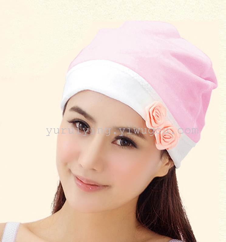 Maternity hat, velvet postpartum hat, thickened anti-wind headscarf, maternity supplies, rose hat