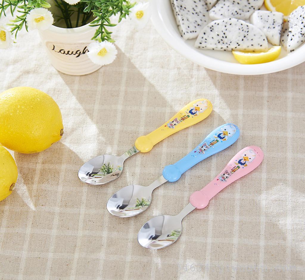Cute cartoon stainless steel spoon fork children eat spoon fork kindergarten baby tableware stainless steel children tableware details Picture