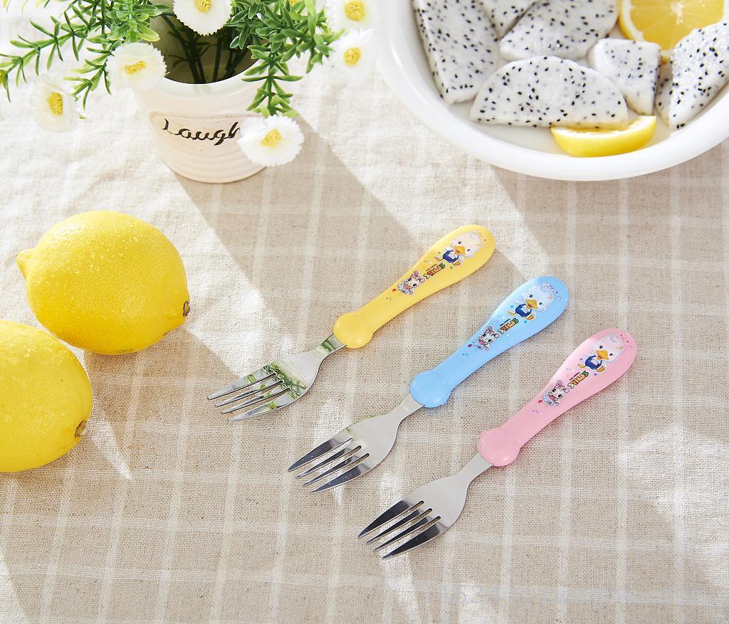 Cute cartoon stainless steel spoon fork children eat spoon fork kindergarten baby tableware stainless steel children tableware Specification drawing