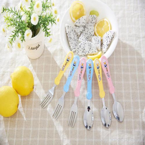 Cute cartoon stainless steel spoon fork children eat spoon fork kindergarten baby tableware stainless steel children tableware full figure