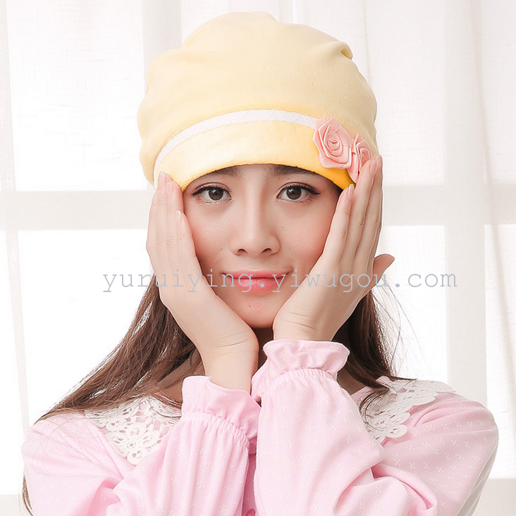 Velvet hat, rose solid color maternity hat, postpartum cold-proof and warm maternity hat, factory direct sales details Picture