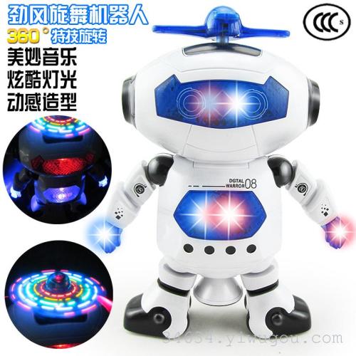 New space dancing electric robot, 360-degree rotating light, music, infrared light booth selling toys