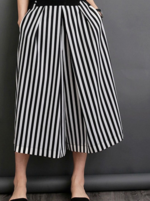 New women's striped wide-leg pants, loose flared pants, plaque-sized casual pants, nine-inch wide-leg culottes Specification image
