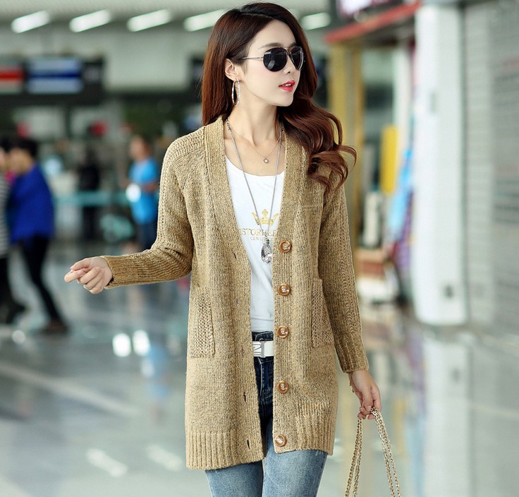 Autumn sweater coat, mid-length women's loose large-sized knitted sweater, women's cardigan details Picture