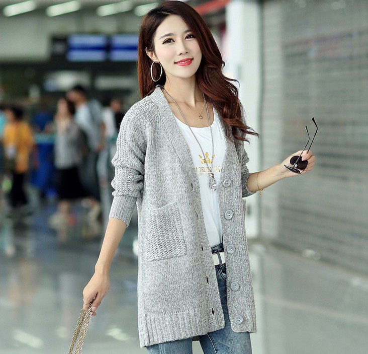 Autumn sweater coat, mid-length women's loose large-sized knitted sweater, women's cardigan Specification image