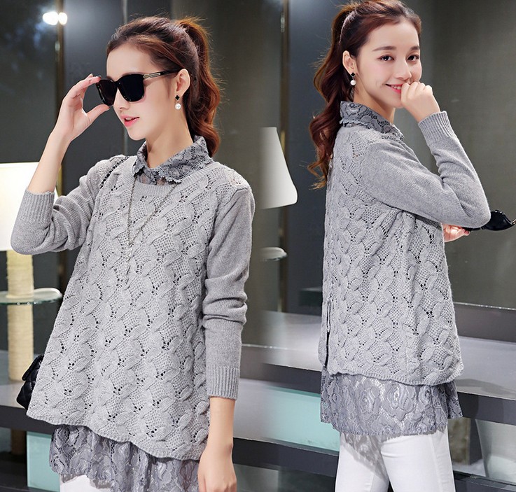 A new large-sized knitted sweater, loose lace two-piece base layer for women, purchased through a Korean agent