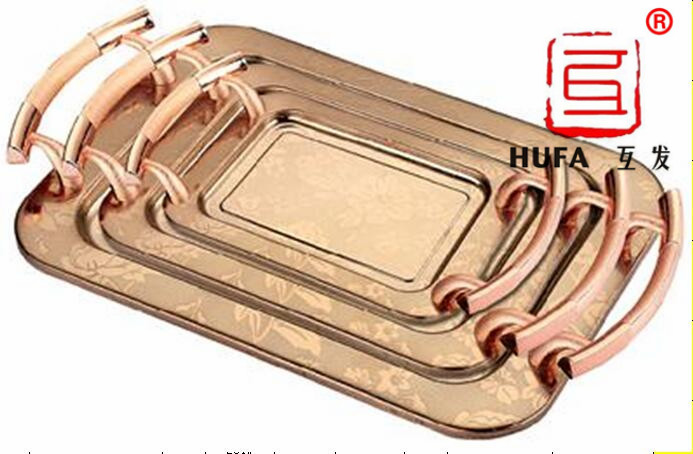 A three-piece set of right-angle square plate, rose gold Arabic plate and art plate