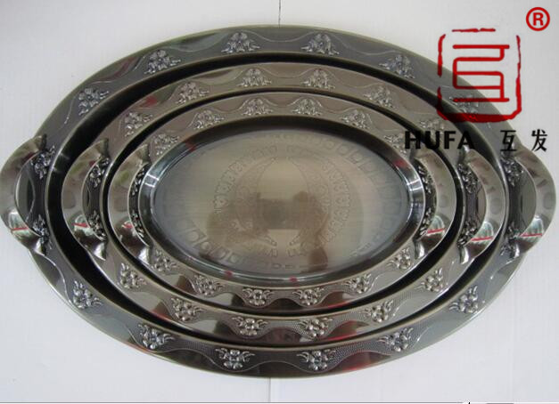 Egg-shaped round plate, black nickel-plated Arabic plate, artistic plate, fruit plate