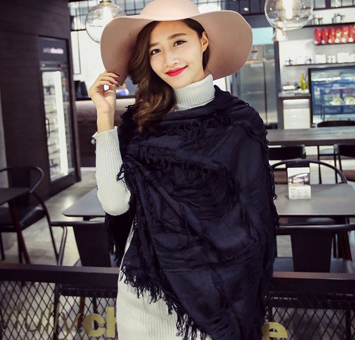 王菲同款 做旧流苏毛边围巾披肩两用纯色长款女乞丐巾