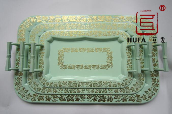 The Cuihua square plate is sprayed with a light red color. Beige, light green and black three-piece set Specification image