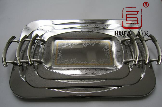 Egg-shaped square plate in natural color (gilded) three-piece set with zinc alloy handle