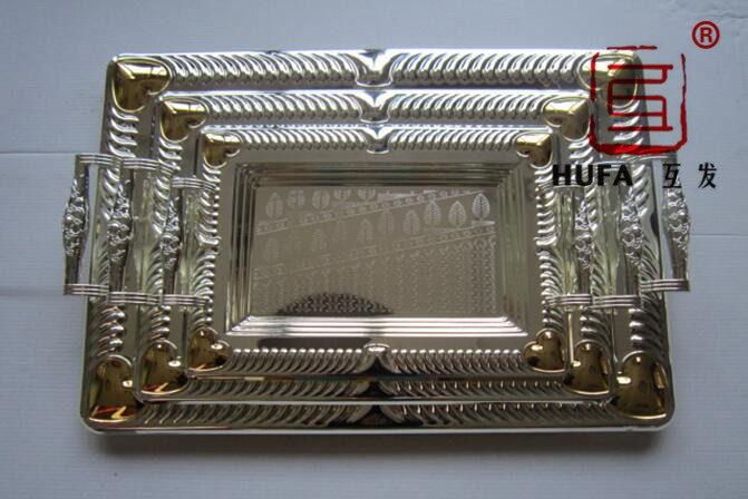 Trapezoidal square plate silver-plated (edge flower A) (gilding)