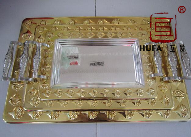 Trapezoidal square plate silver-plated (edge flower B) (gold edge spray) (rose edge spray) zinc alloy handle