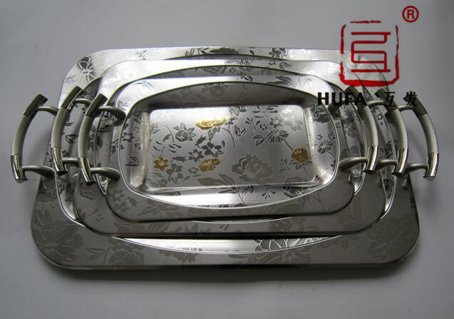 Egg-shaped square plate in natural color (gilded) three-piece set, artistic plate