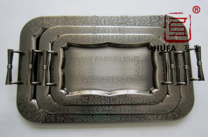 Green flower square plate, black nickel-plated three-piece set, artistic plate, Arabic plate