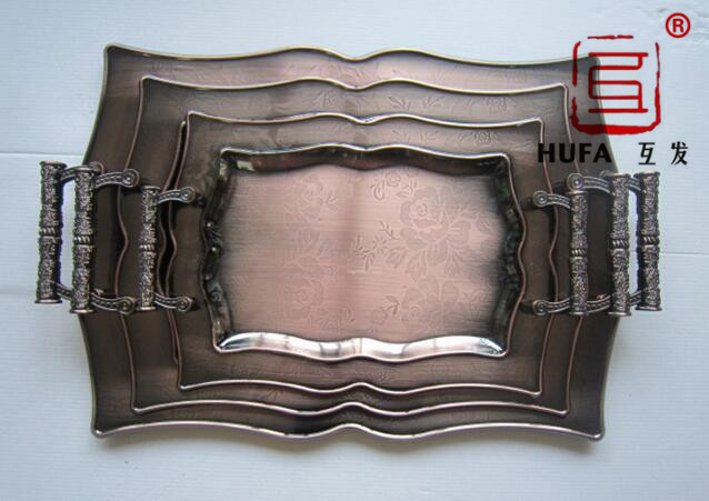 11 sets of three-piece plates plated with red copper and bronze, fruit plate, zinc alloy handle