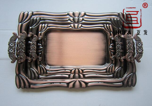 15 sets of three-piece plates plated with red copper and bronze, fruit plates and self-service plates