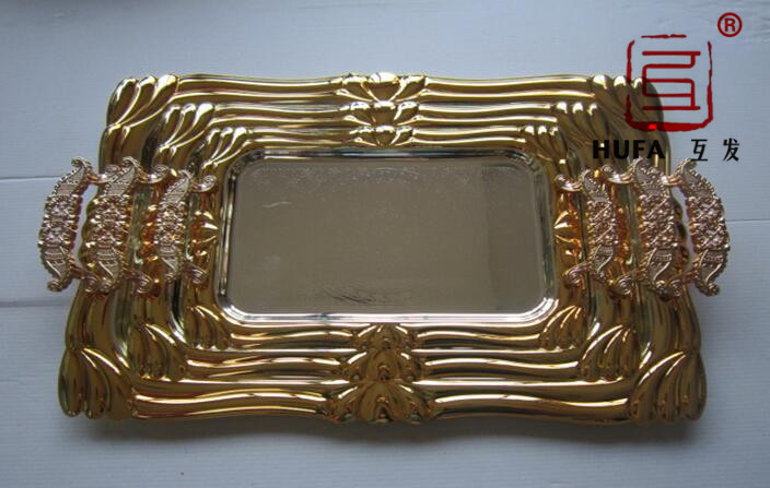 15盘镀银(喷金边)（盆玫瑰边）三件套盘锌合金手柄