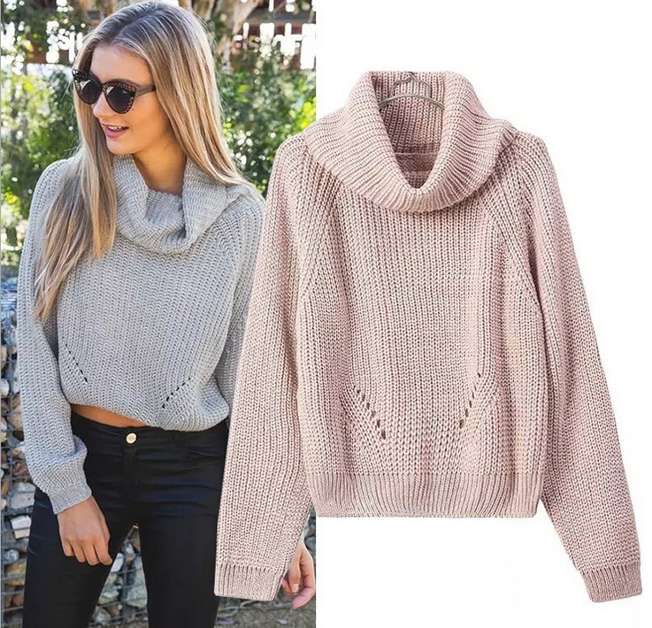 A new autumn and winter European and American style high-neck, short, loose, solid-color pullover and versatile sweater coat