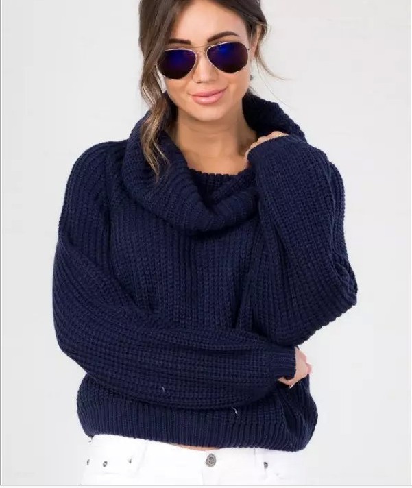 A new autumn and winter European and American style high-neck, short, loose, solid-color pullover and versatile sweater coat Specification image