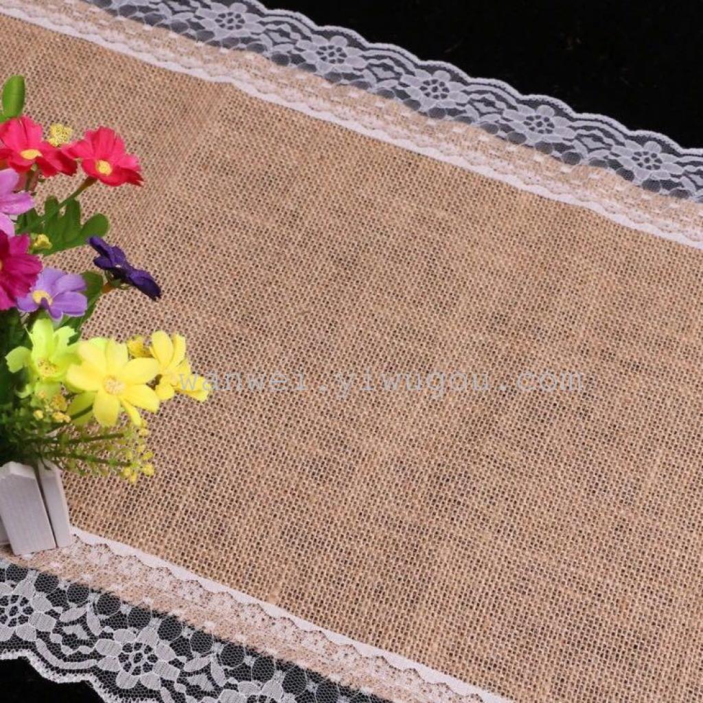 Package two lace-trimmed linen table flags and fresh flower packaging materials details Picture