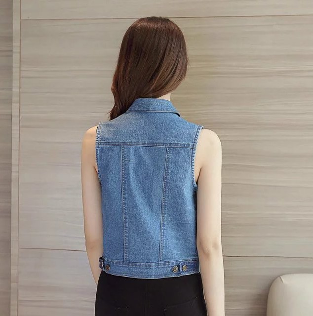 A new denim vest for women, a versatile and casual short school style denim jacket Specification image