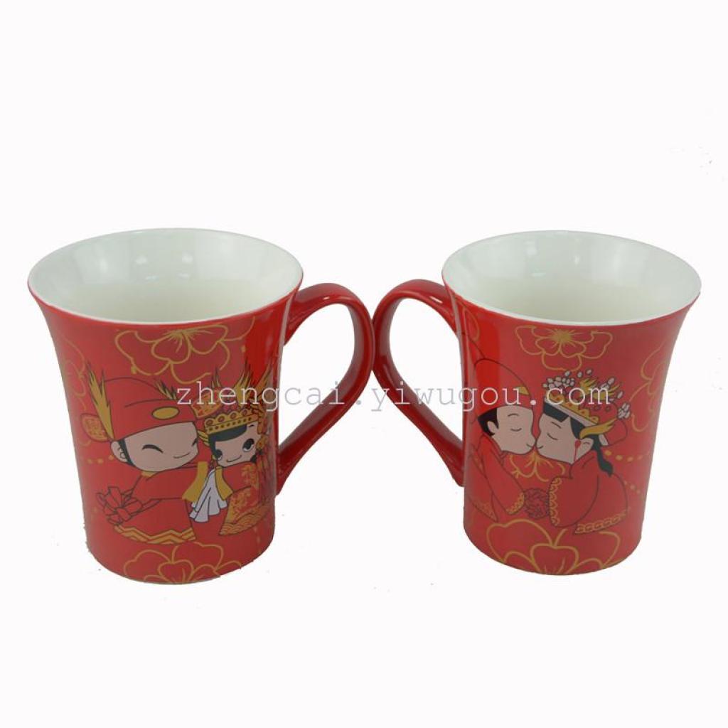 Wedding ceramic red glaze pair cups, red couple pair cups for the bride's dowry details Picture